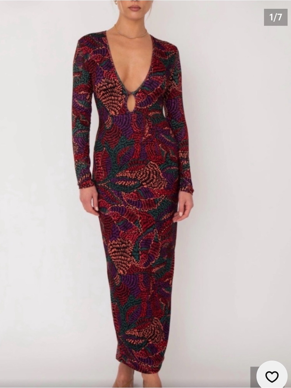 RESA Long Sleeve Printed Maxi Dress in Red & Purple